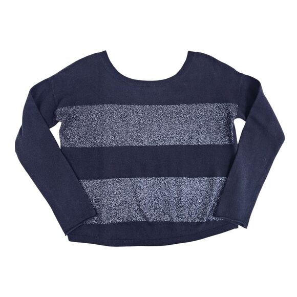 Banana Republic Metallic Sweater Wool Blend Navy Blue Stripes Knit Top Size M - Picture 1 of 15